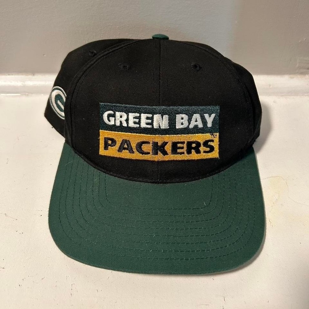 Vintage 90s Green Bay packers twill spellout two toned SnapBack hat cap by annco
